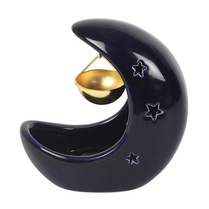 Brûle-parfum suspendu en forme de croissant de lune bleu